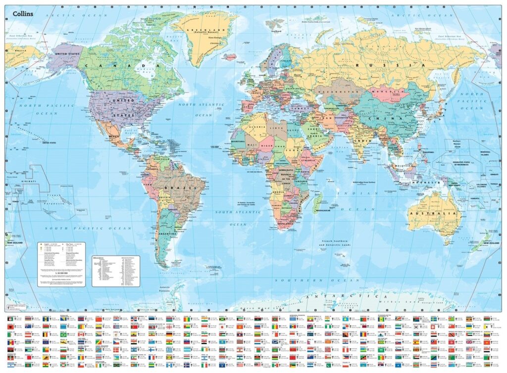 Collins Large World Wall Laminated Map (70 x 91.5 cm): Laminated Map with Flags
