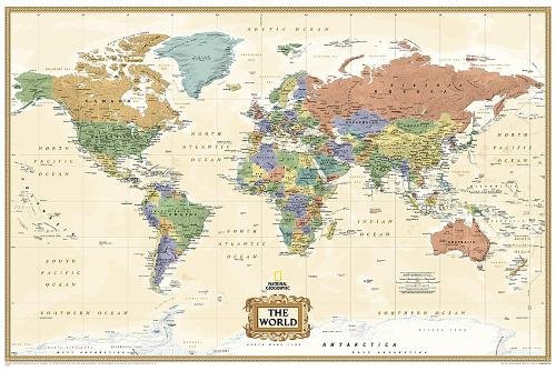 National Geographic World Wall Map: Explorer Executive - Laminated (91 x 61 cm)
