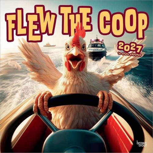 Flew the COOP 2027 12 X 24 Inch (Hanging) Monthly Square Wall Calendar Plastic-Free Animal Crankers