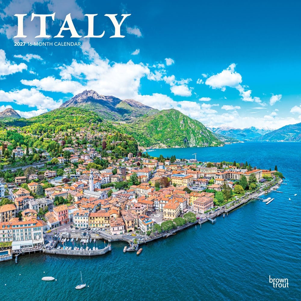 Italy | 2027 12 x 24 Inch (Hanging) Monthly Square Wall Calendar | Plastic-Free | BrownTrout | Scenic Travel Europe Italian Venice Rome
